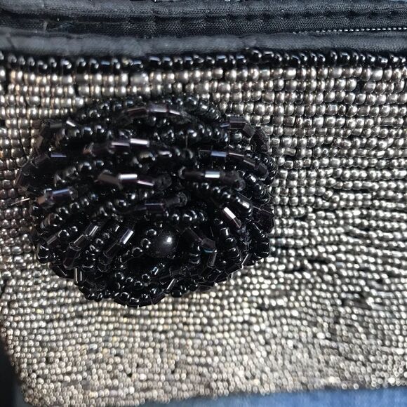 Beaded Clutch in Gunmetal Silver with Black Flower - Picture 4 of 6